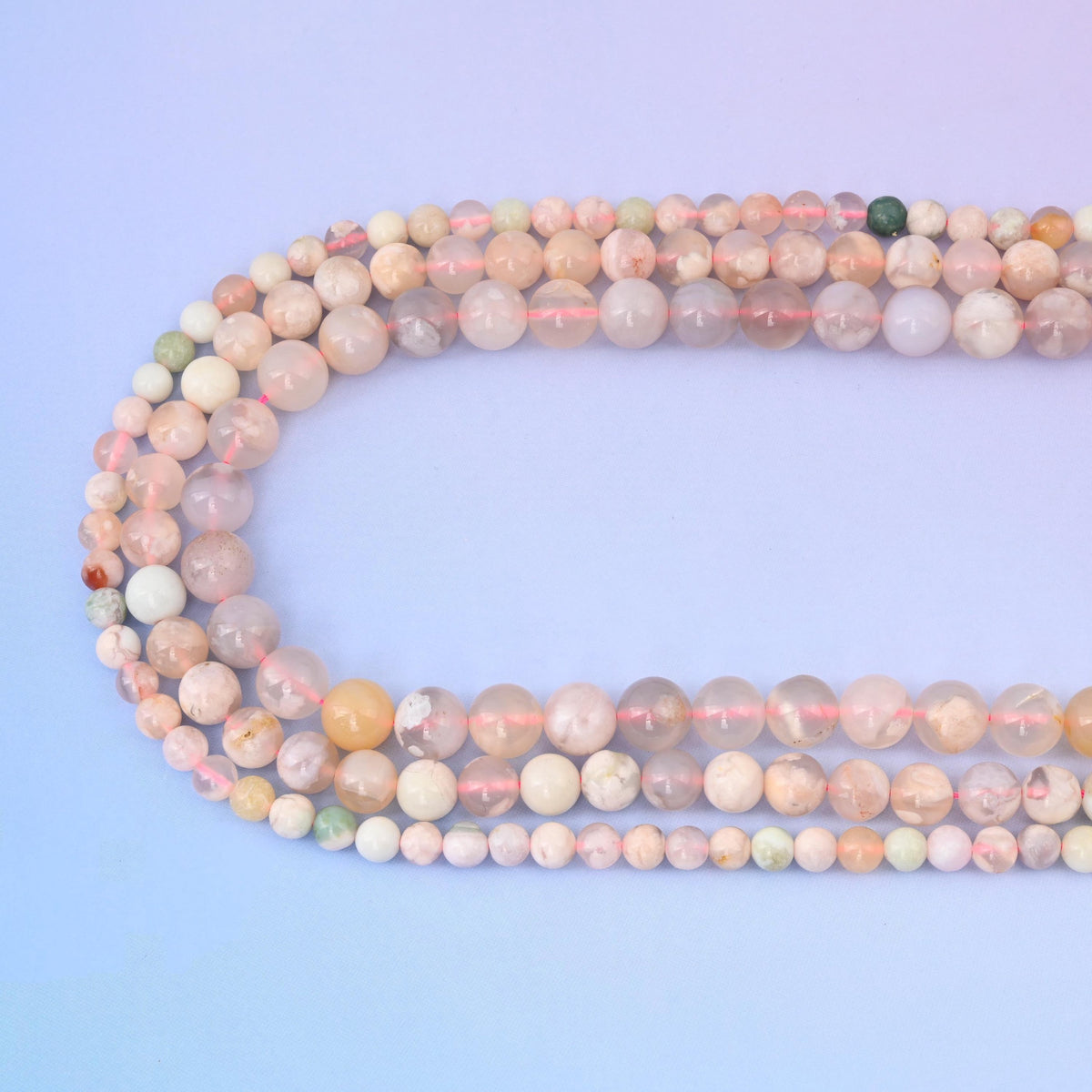 Sakura agate beads in pale blush pink and warm cream tones