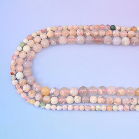 Sakura agate beads in pale blush pink and warm cream tones