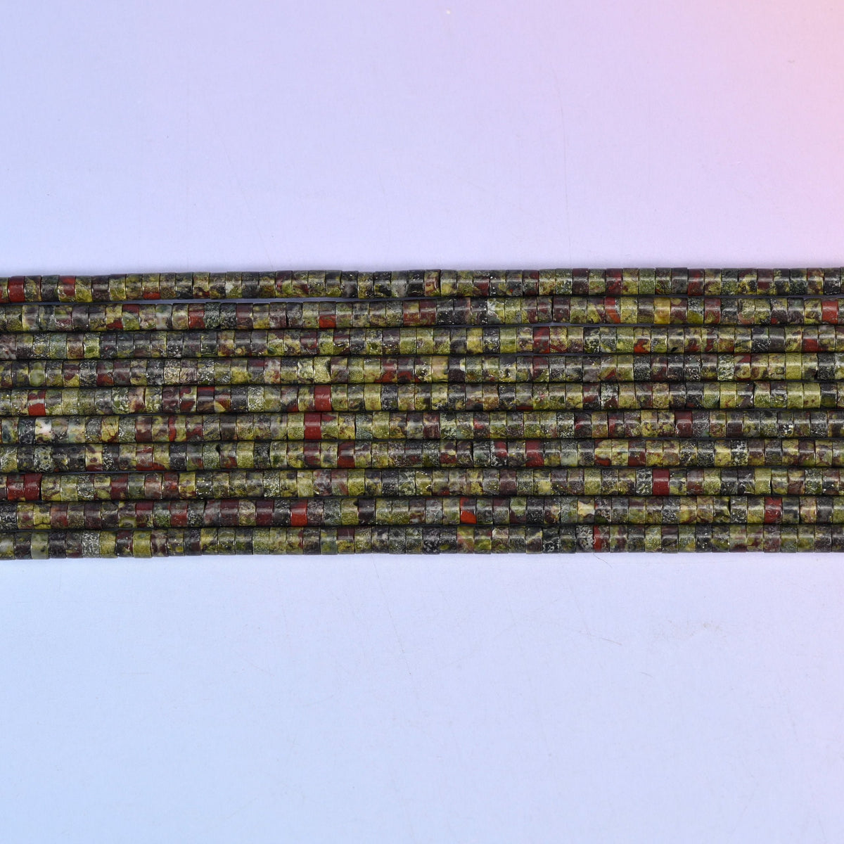 Dragon Blood Stone Smooth Heishi Disc Beads in deep green with red inclusions