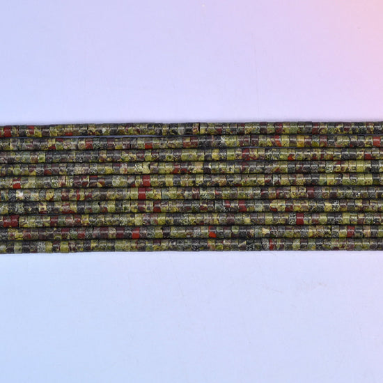 Dragon Blood Stone Smooth Heishi Disc Beads in deep green with red inclusions