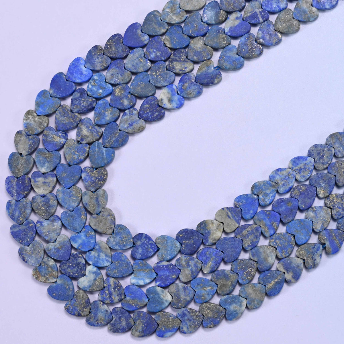 Matte lapis lazuli flat heart beads, 15 inch strand