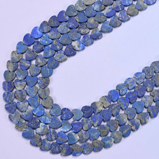 Matte lapis lazuli flat heart beads, 15 inch strand