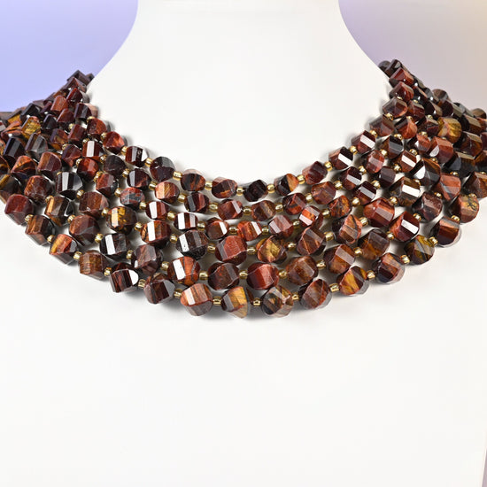 Red Tiger Eye beads, faceted spiral twist, 8mm 10mm
