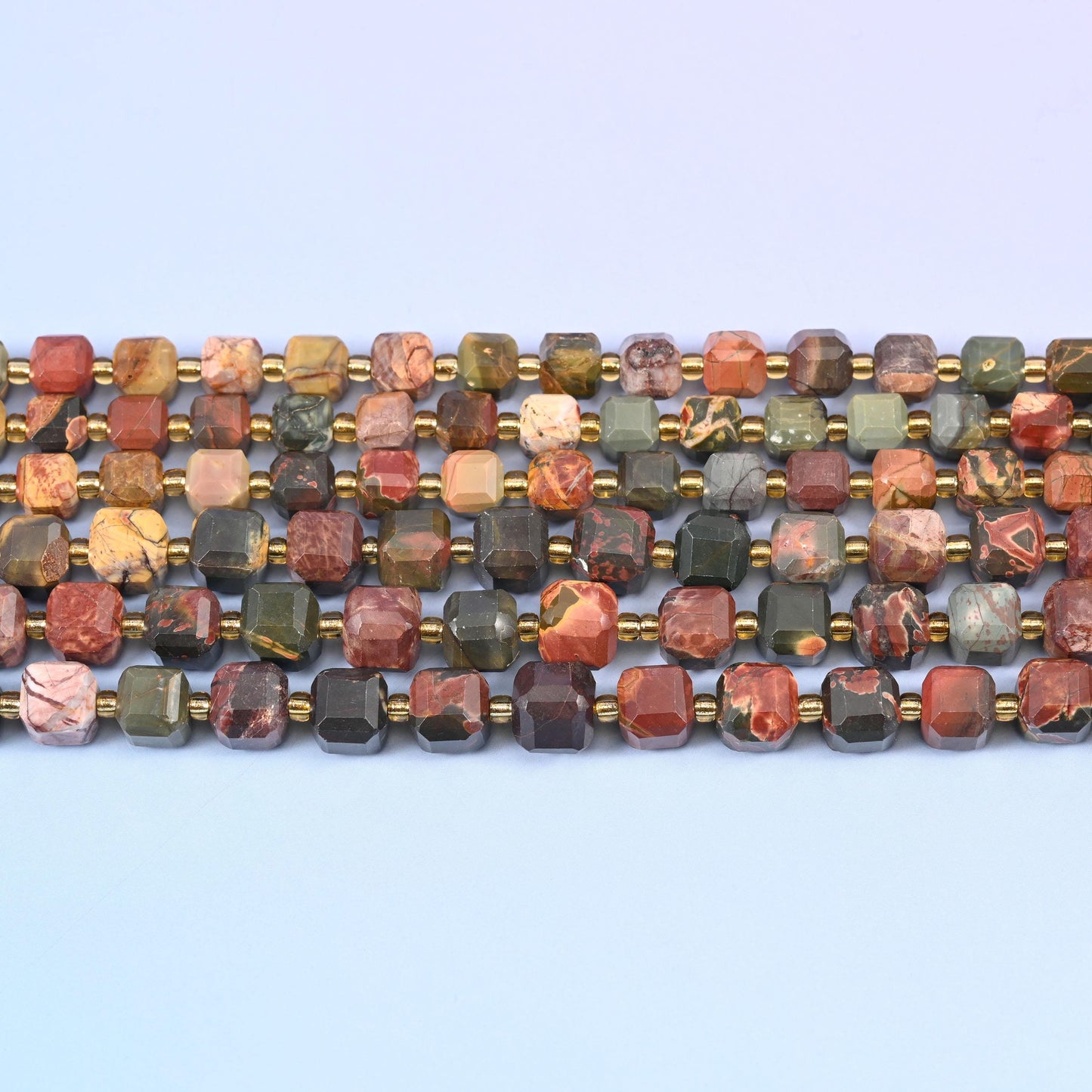 Red Howlite beads in brick red and rust with olive-grey streaks