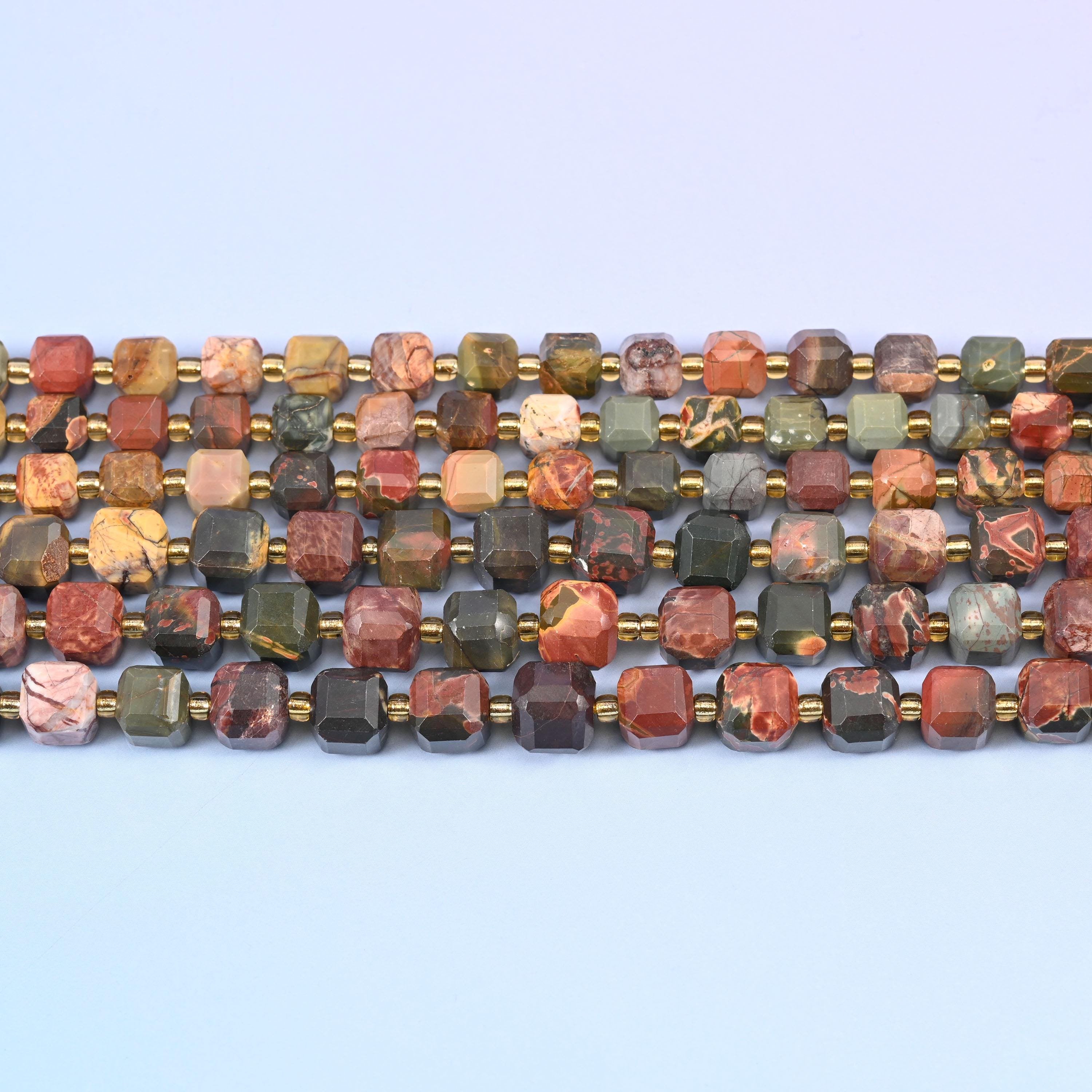 Red Howlite beads in brick red and rust with olive-grey streaks