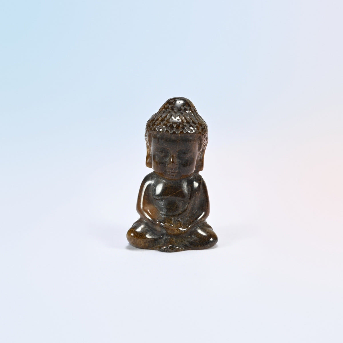 Natural tiger eye sitting Buddha carving with golden brown banding, 2 inch