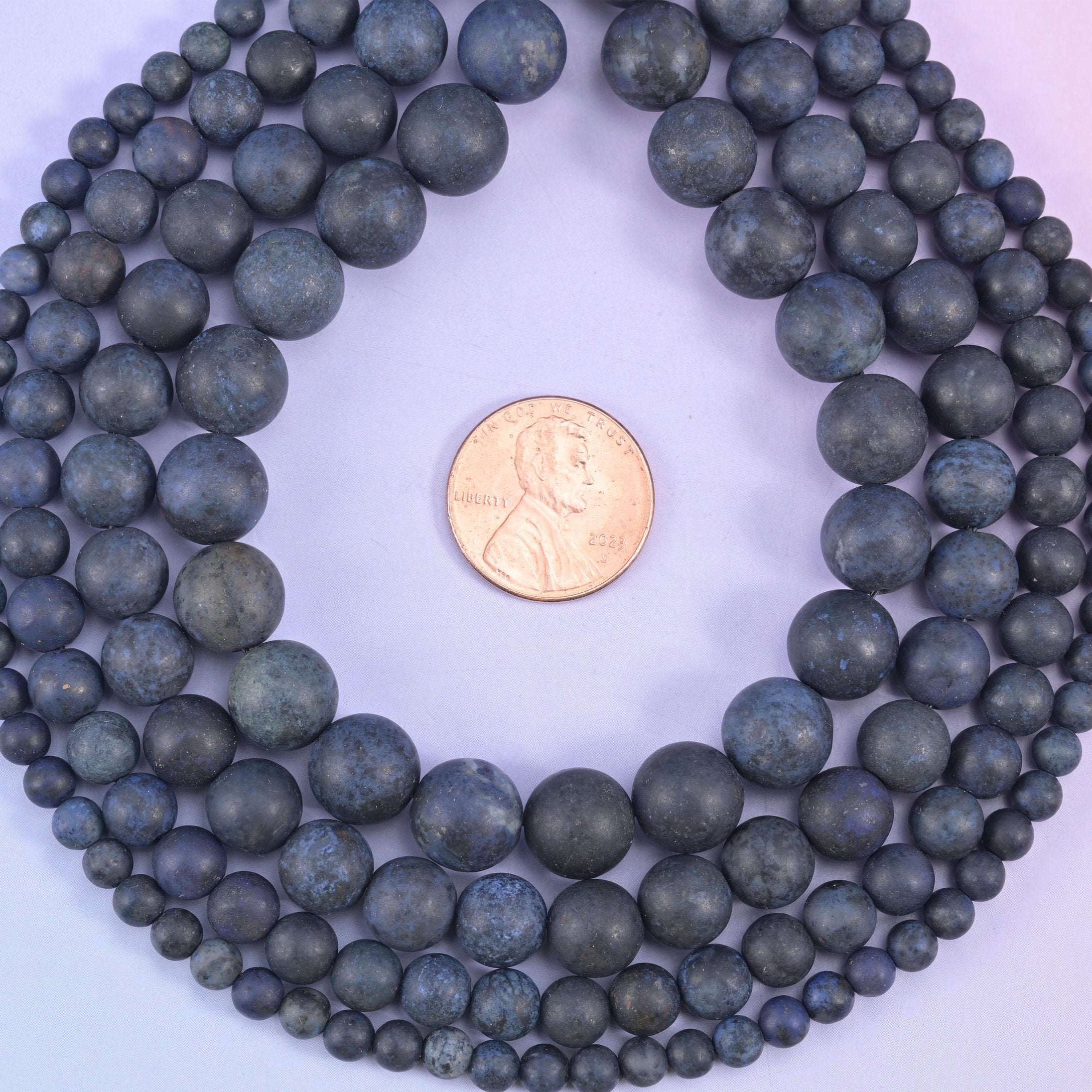 Dark Blue Dumortierite Matte Round Beads, dry sandblasted matte finish