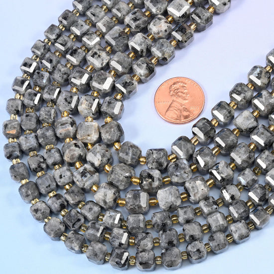 Faceted cube cut black labradorite beads