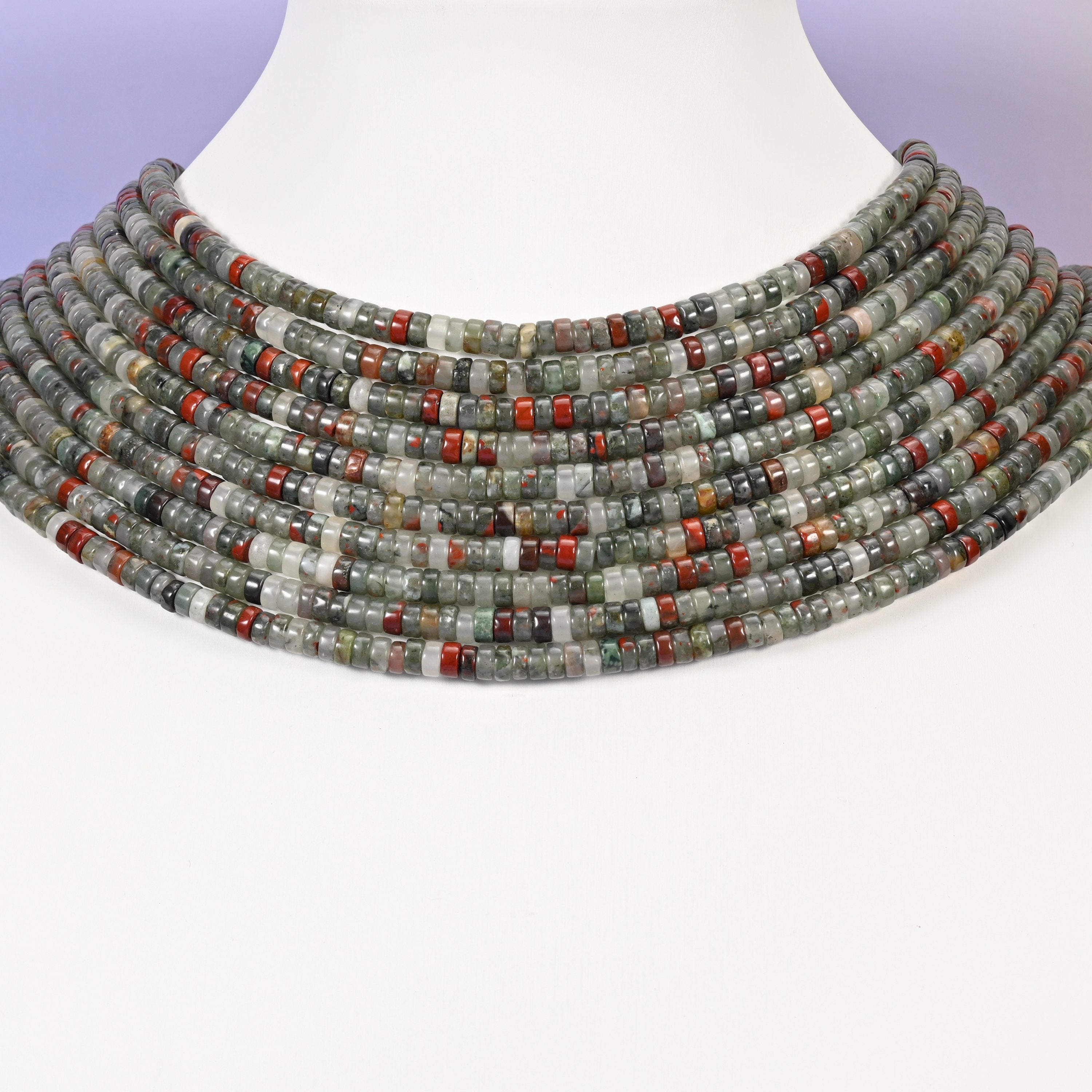 African Bloodstone Smooth Heishi Disc Beads: Jewelry Making Supply, 15.5 Inch Strand
