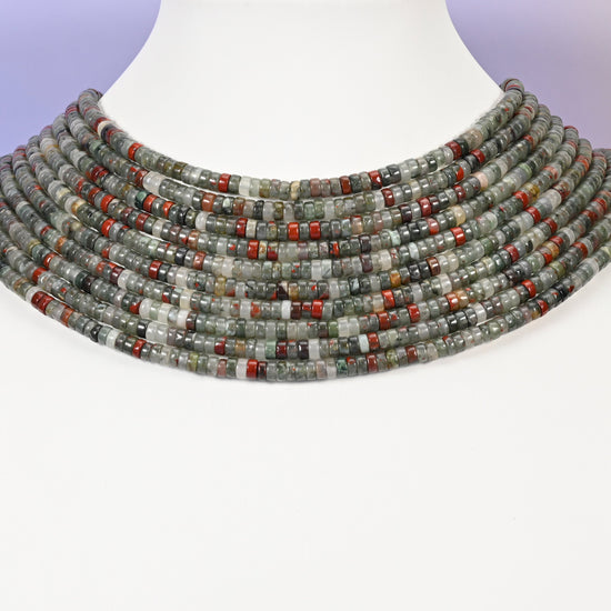 African Bloodstone Smooth Heishi Disc Beads: Jewelry Making Supply, 15.5 Inch Strand