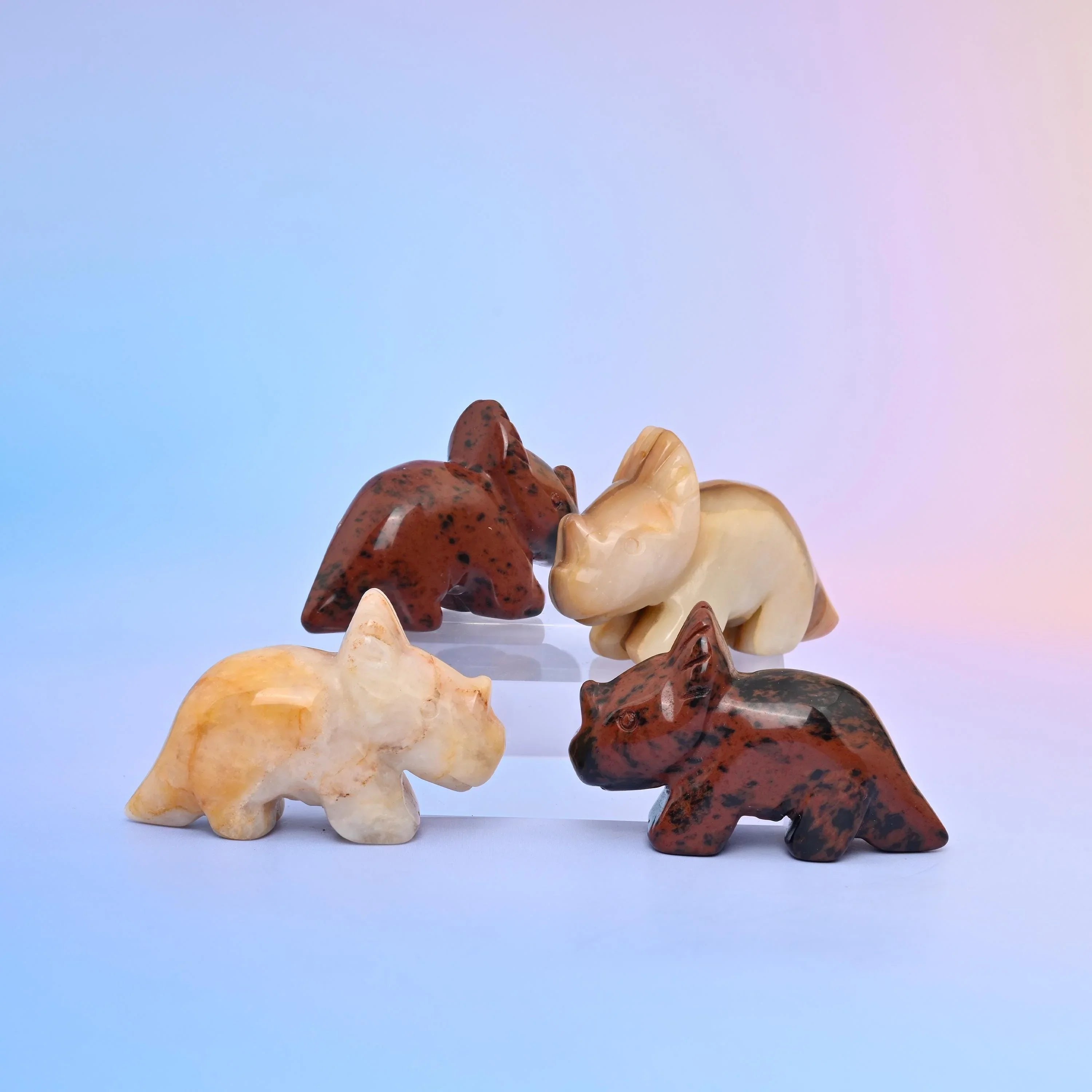 Gemstone triceratops carving, 2 inch figurine, polished finish