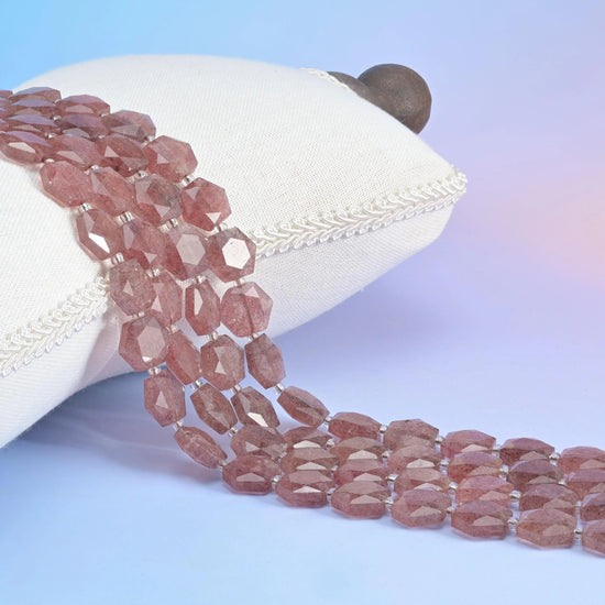 Strawberry Quartz Flat Faceted Hexagon Beads, 12mm.