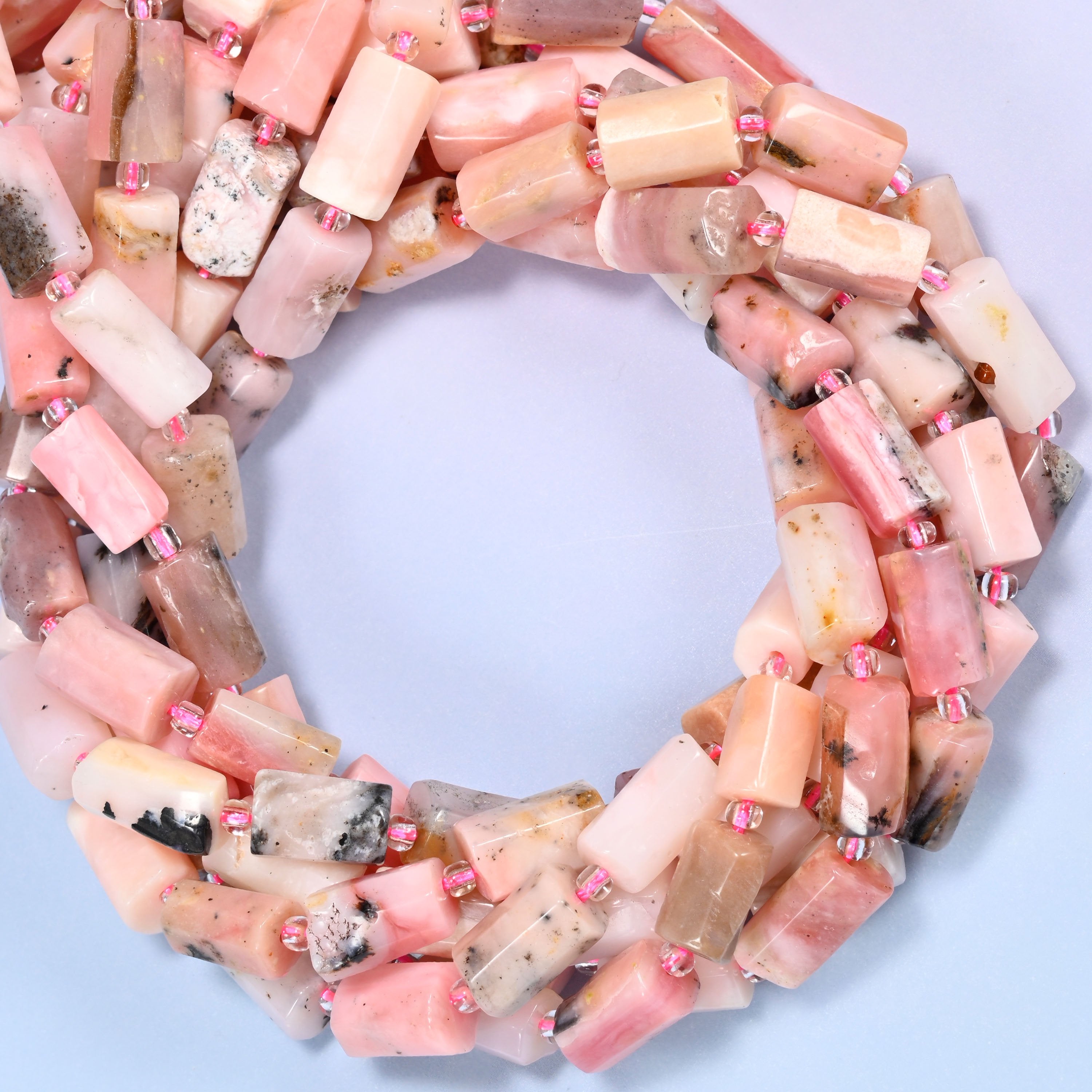 Pink Opal Faceted Tube Beads, Full Strand 27pc, Jewelry Making