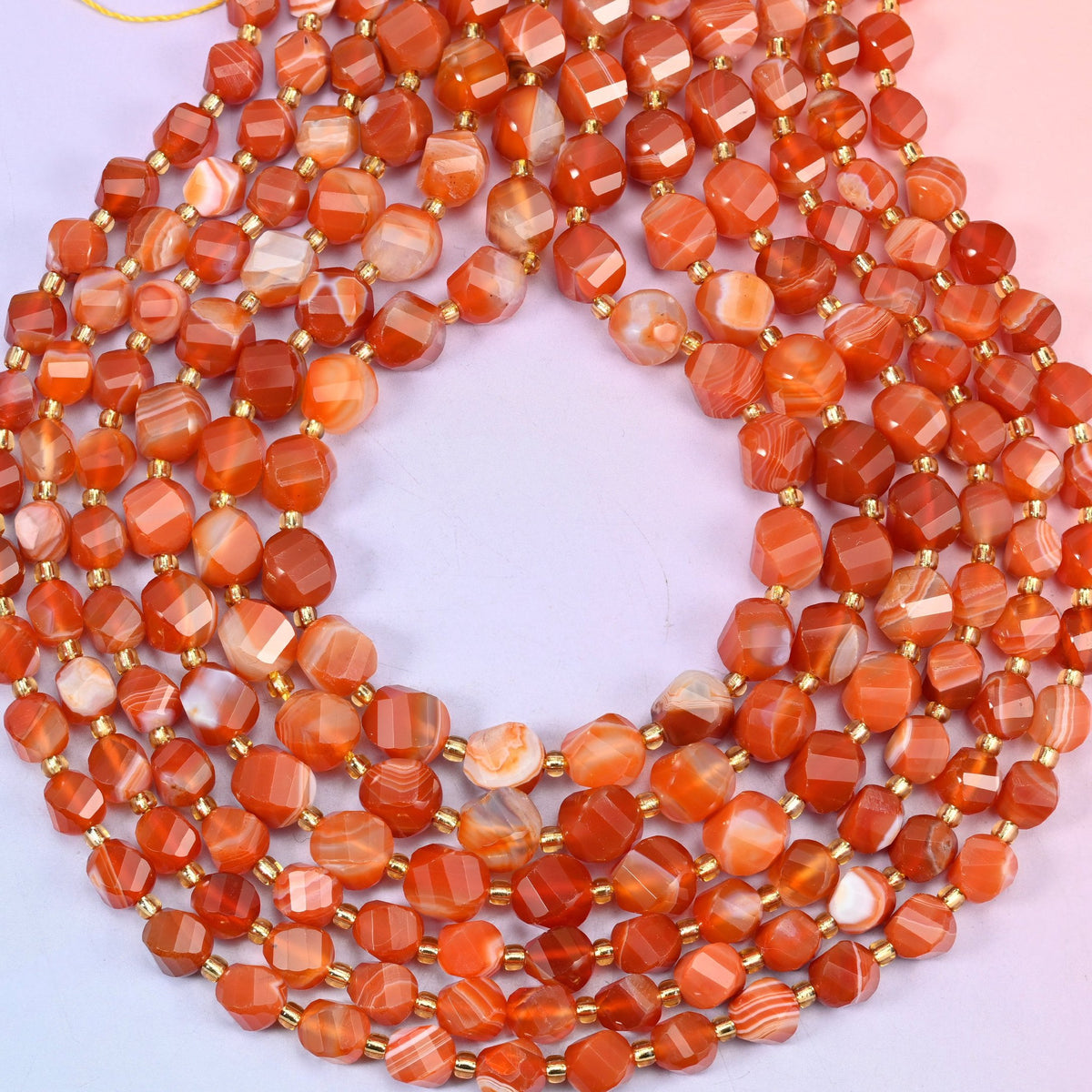 Dyed Red Stripe Agate spiral twist beads, hole approximately 1.2mm