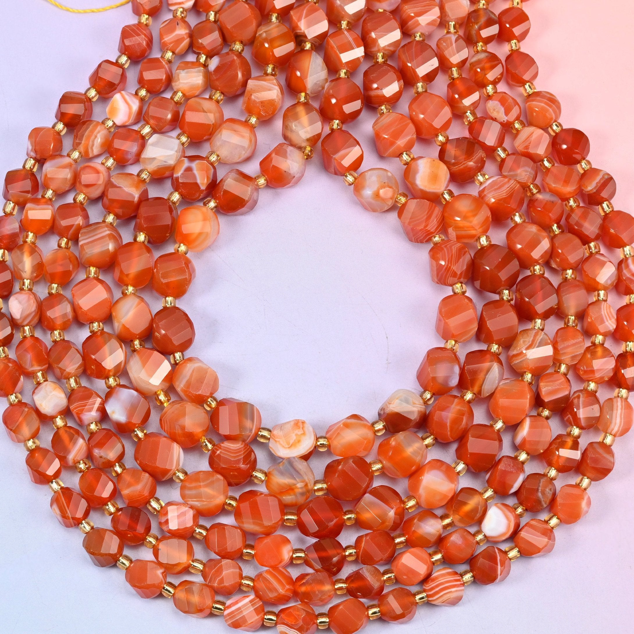 Dyed Red Stripe Agate spiral twist beads, hole approximately 1.2mm