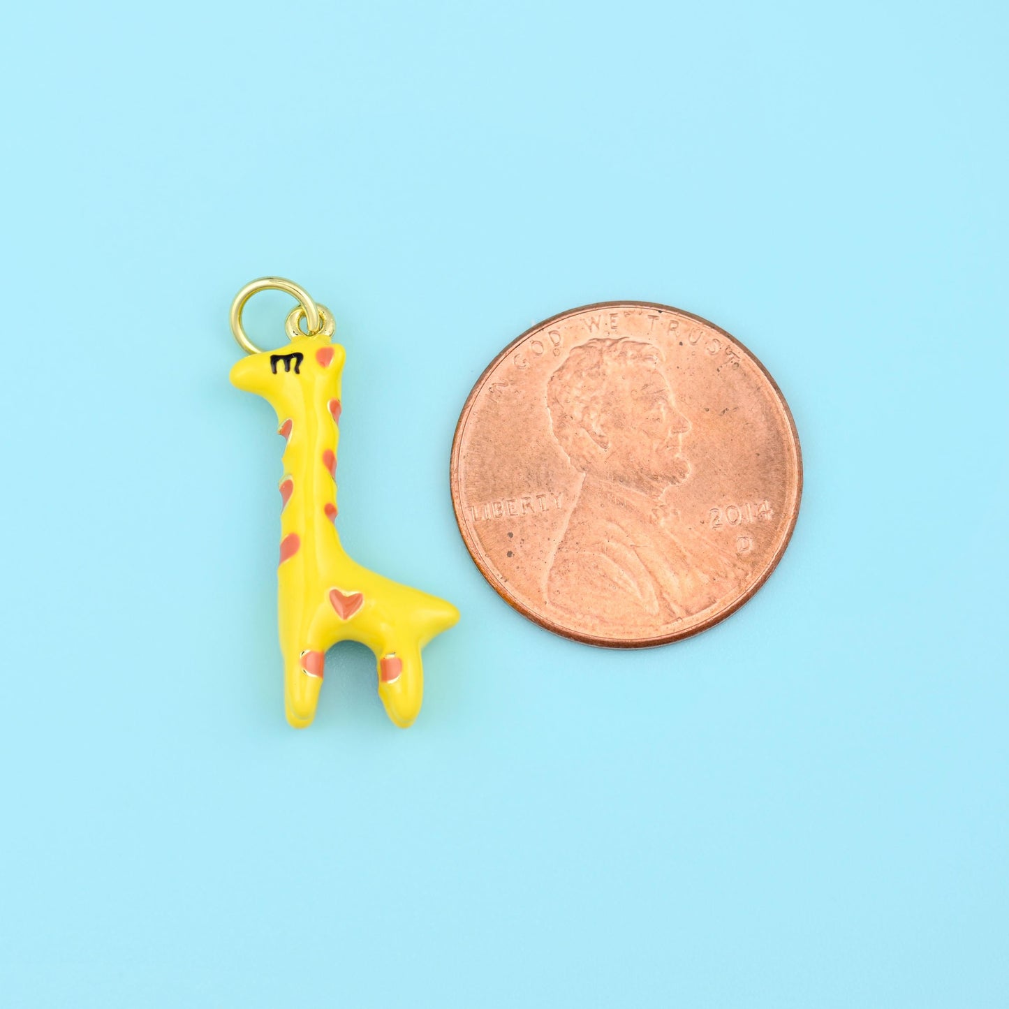 18K Gold Filled Yellow Giraffe Pendant 23x12mm in butter yellow with pink heart markings and black detailing