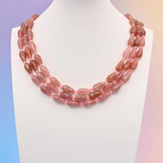 Pink Strawberry Quartz faceted teardrop beads, 16x8mm, sold per 15.5 inch strand
