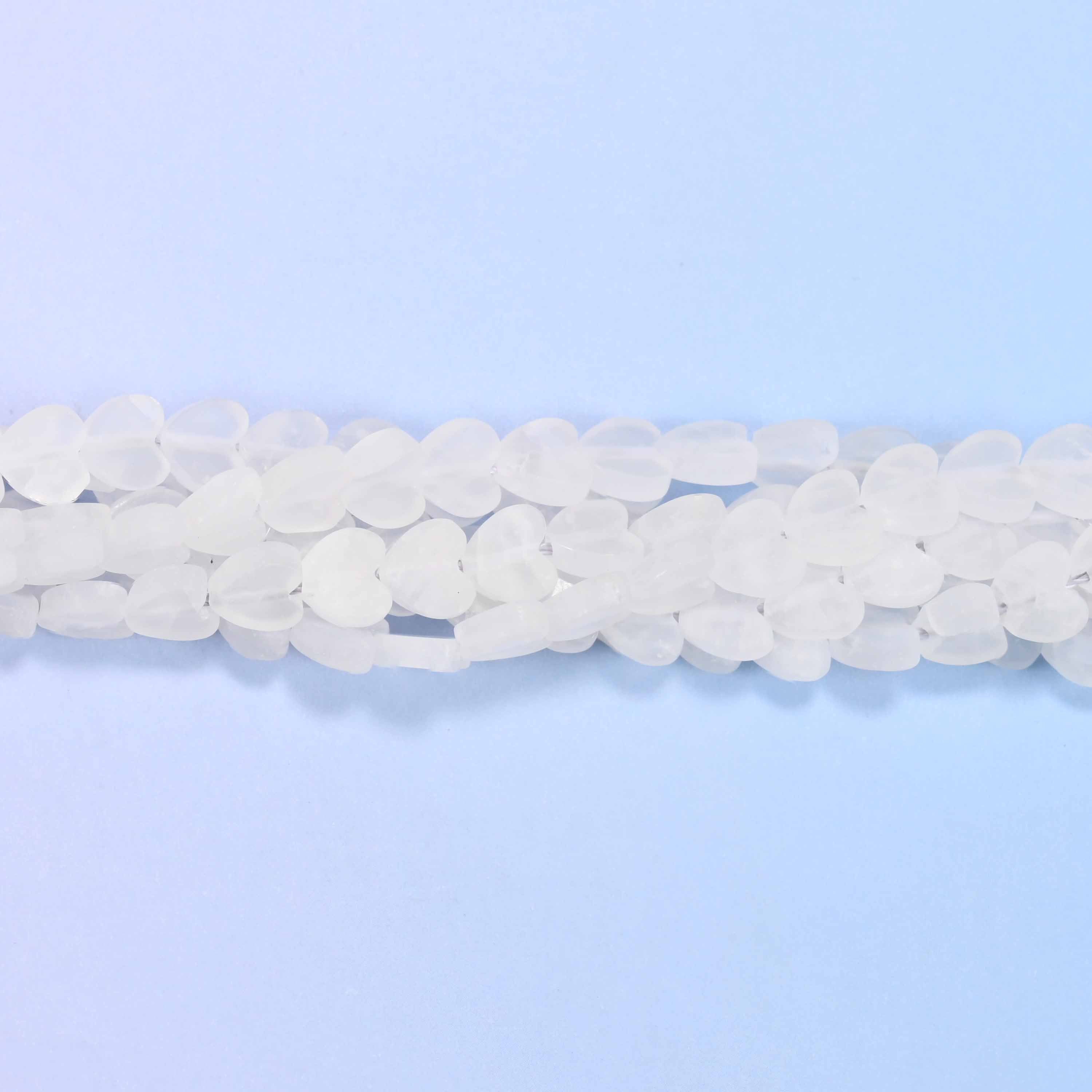 Matte Clear Quartz Flat Heart Beads: Size 6mm, Jewelry Making, 15 Inch Strand