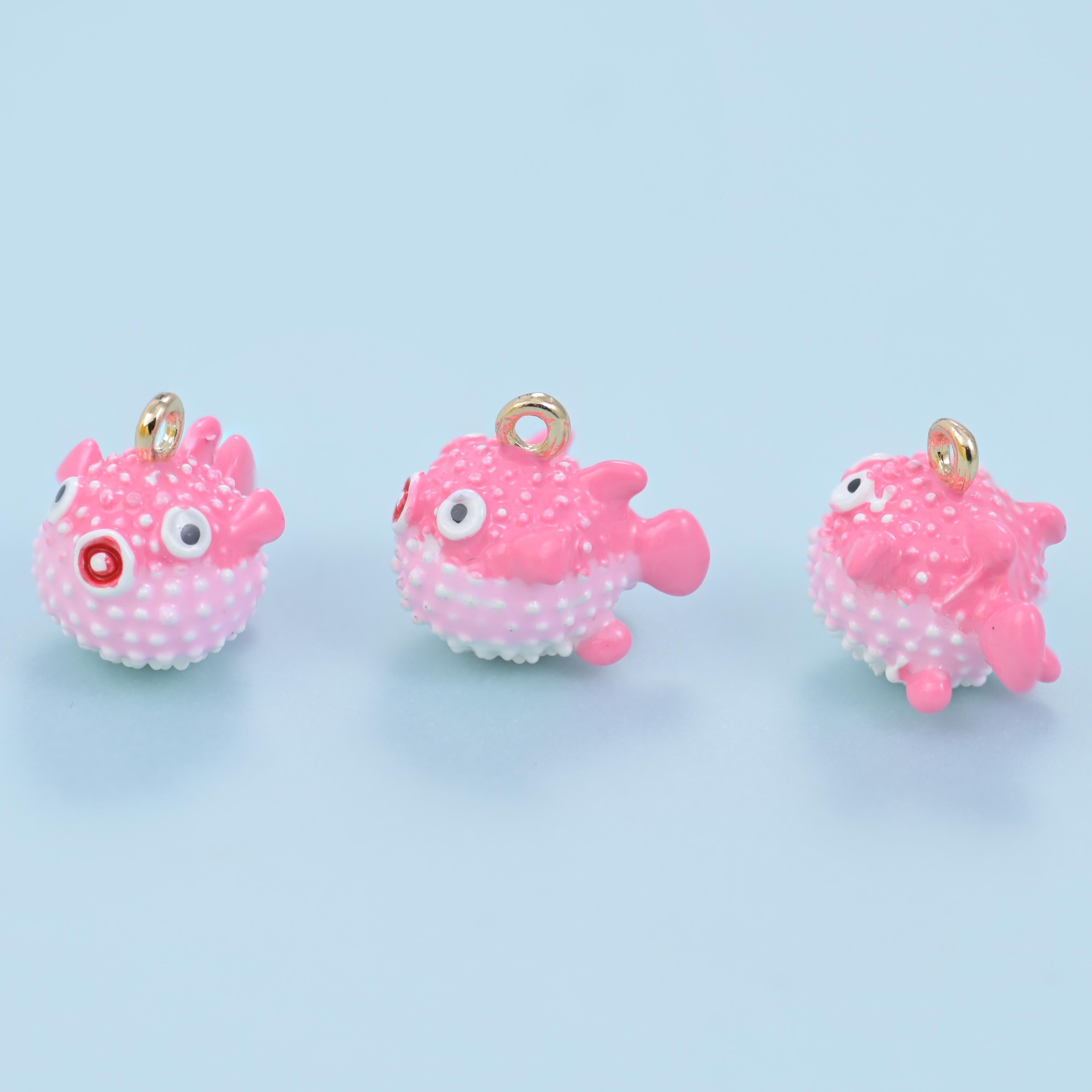 Enamel Blowfish Charm 14.5x13mm, sold per piece