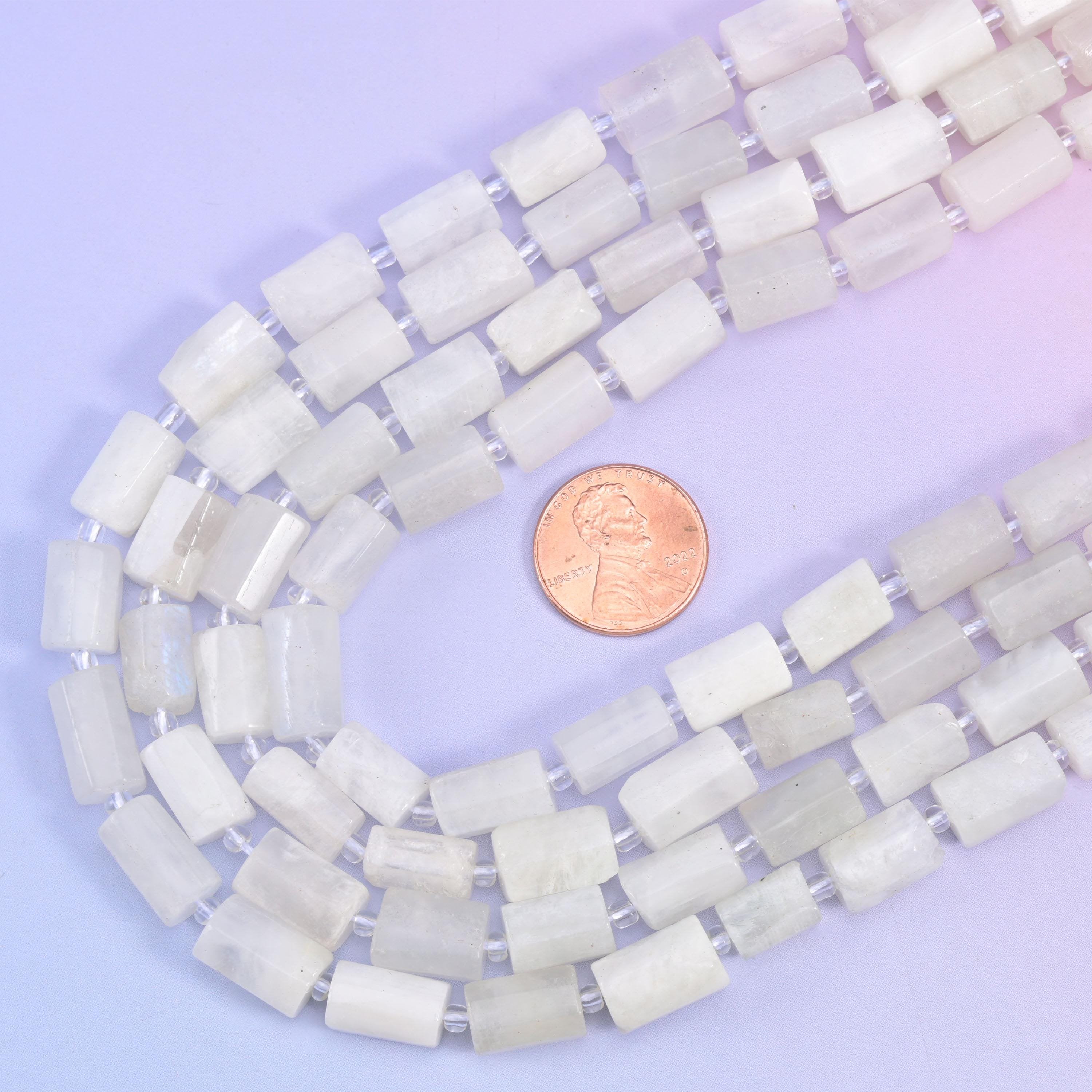 White Moonstone Faceted Tube Beads, 15.5 inch strand