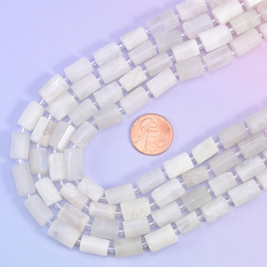 White Moonstone Faceted Tube Beads, 15.5 inch strand