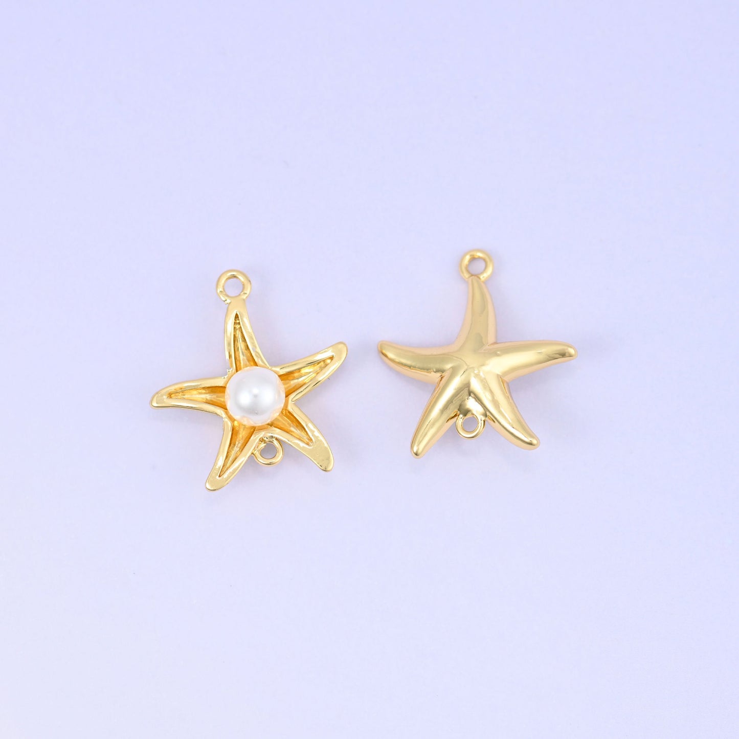 Sea Star Pearl Double Connector Pendant in polished 18K gold plated finish
