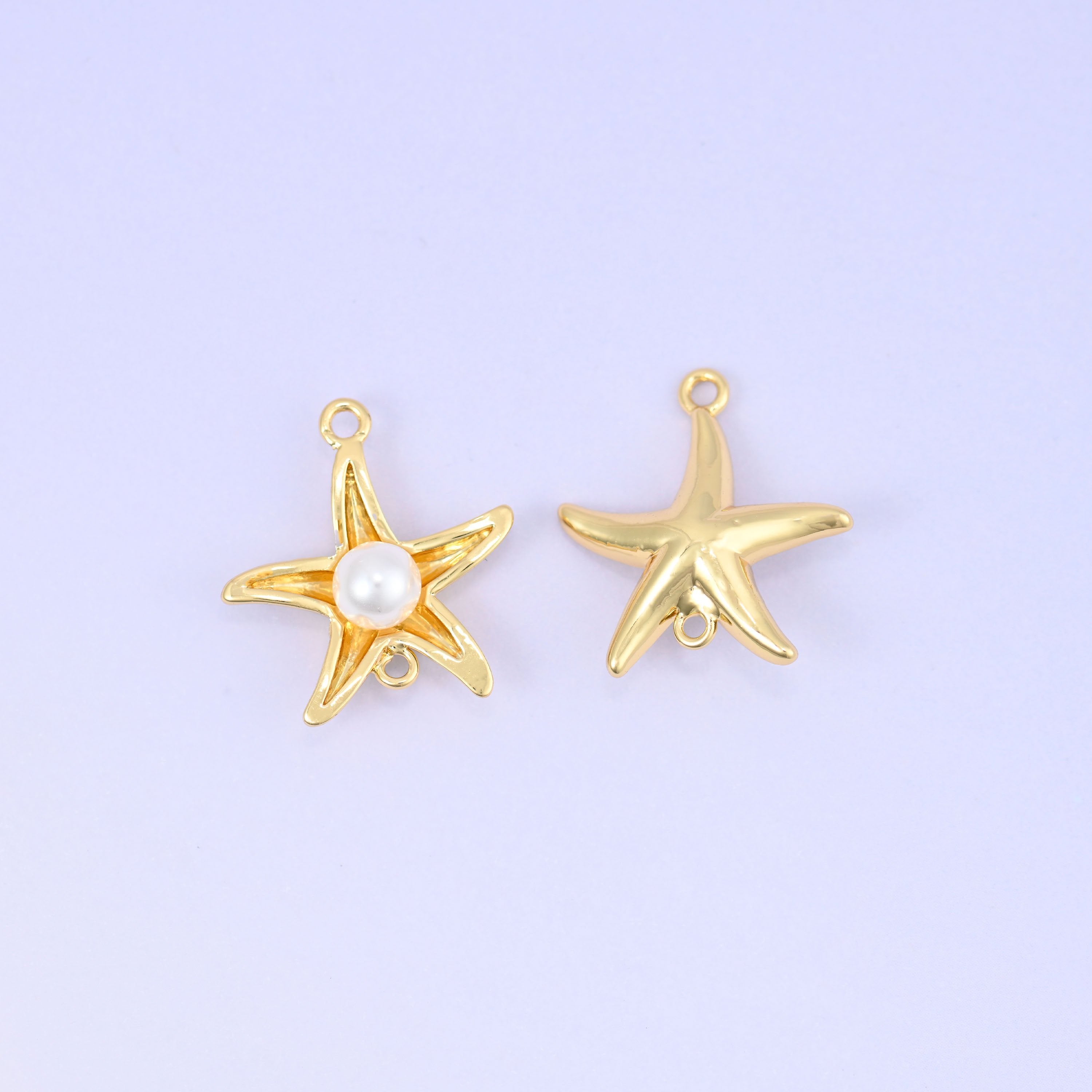 Sea Star Pearl Double Connector Pendant in polished 18K gold plated finish