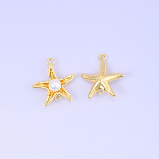 Sea Star Pearl Double Connector Pendant in polished 18K gold plated finish