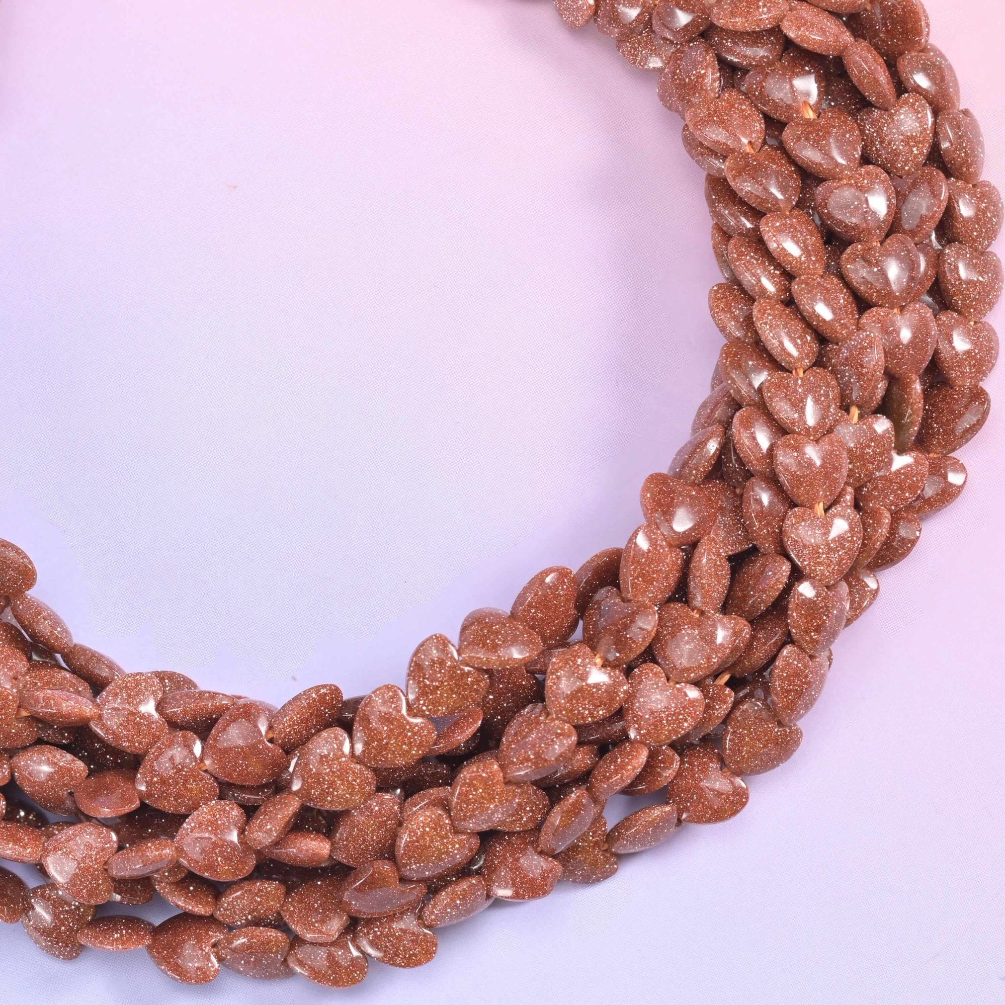Gold Sandstone Heart Beads 6mm, man-made glass with gold glitter that flares as light moves across it