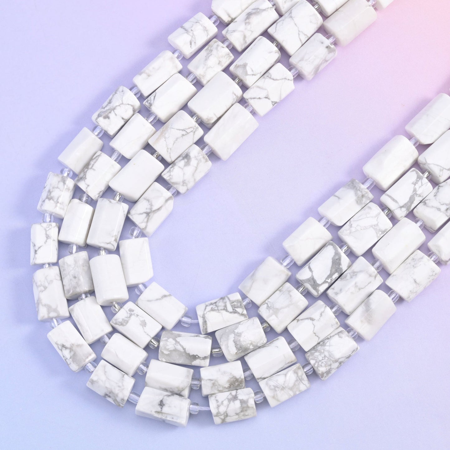 White Howlite faceted tube beads, 1.0mm centered hole