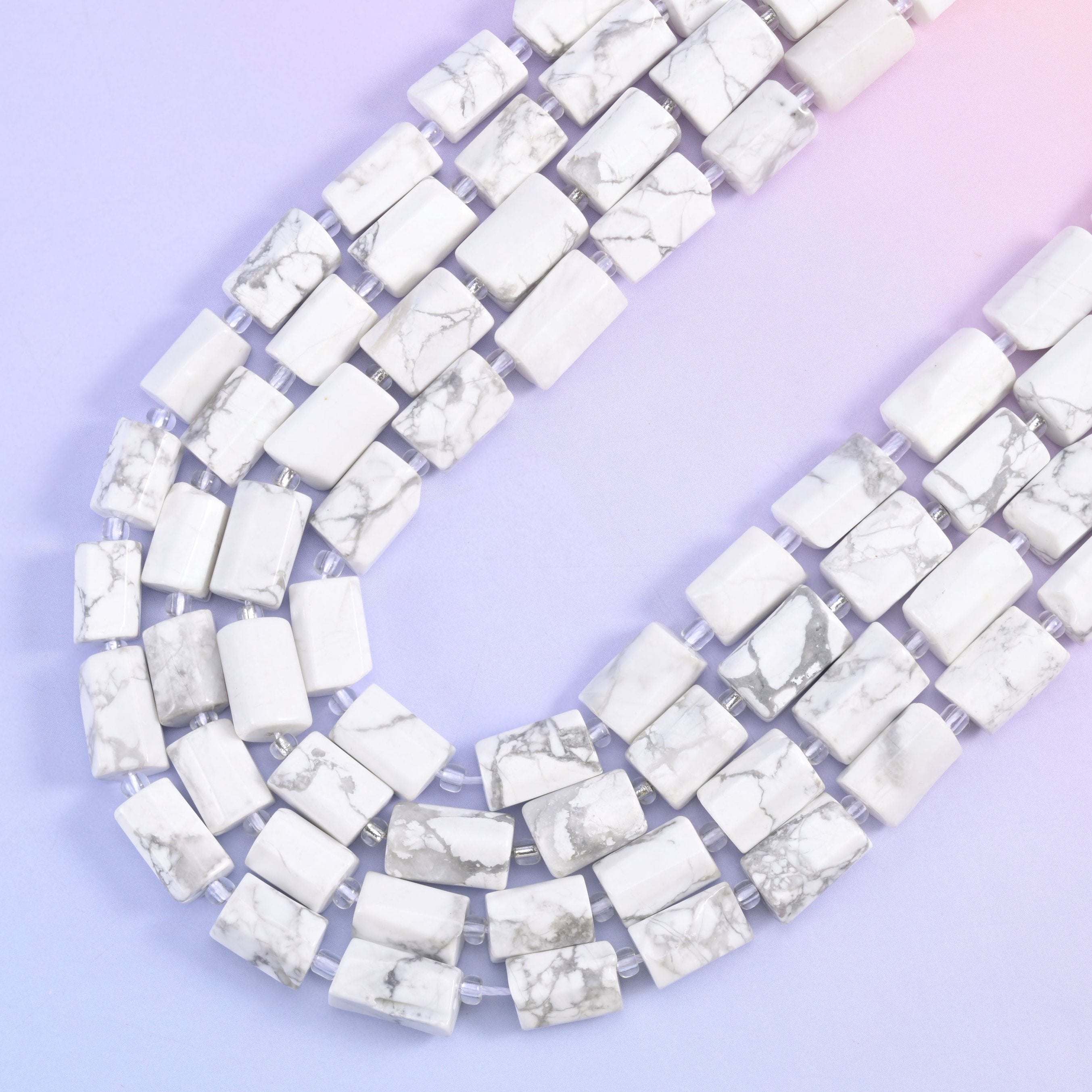White Howlite faceted tube beads, 1.0mm centered hole
