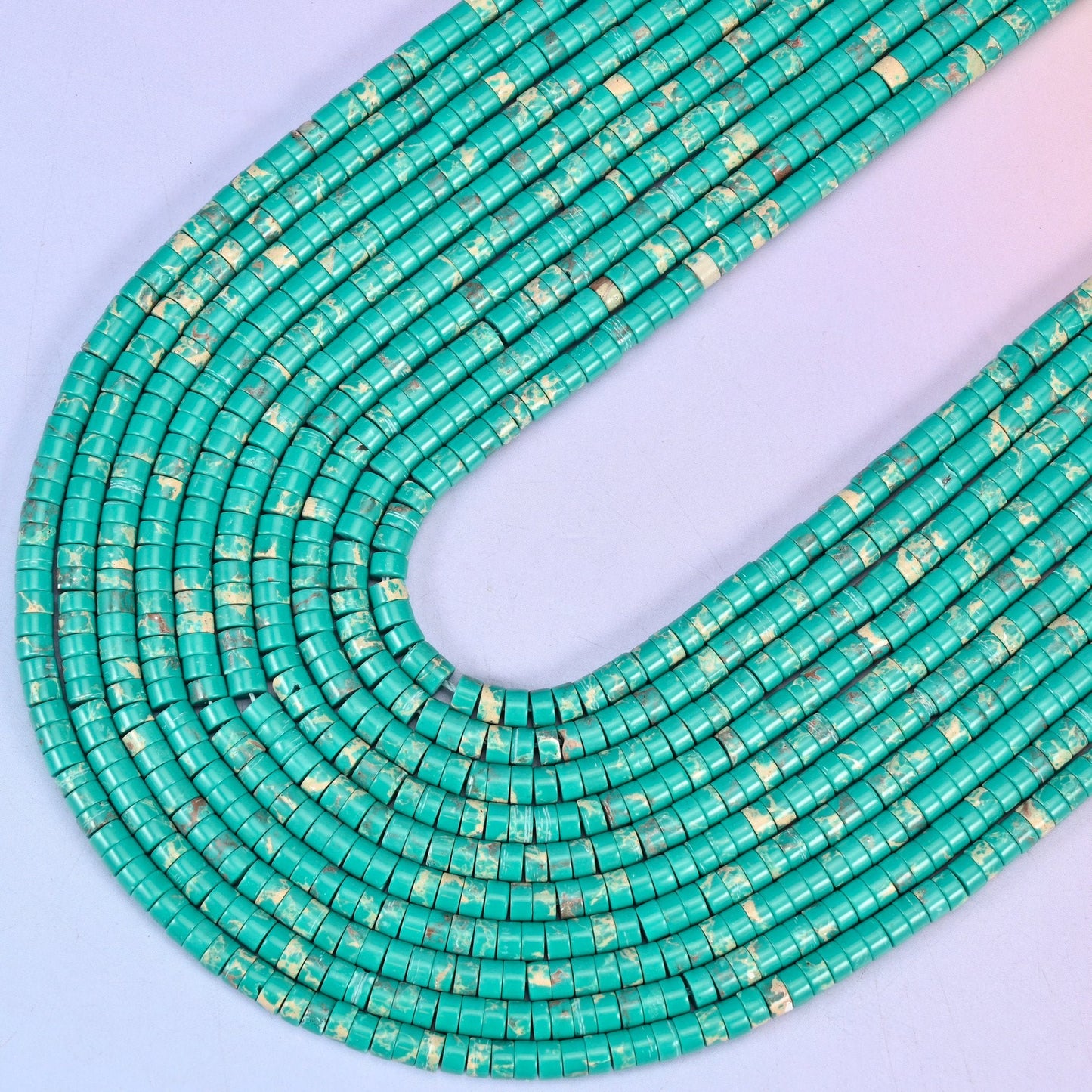 Green Shoushan Stone Smooth Heishi Disc Beads, 15.5 inch strand