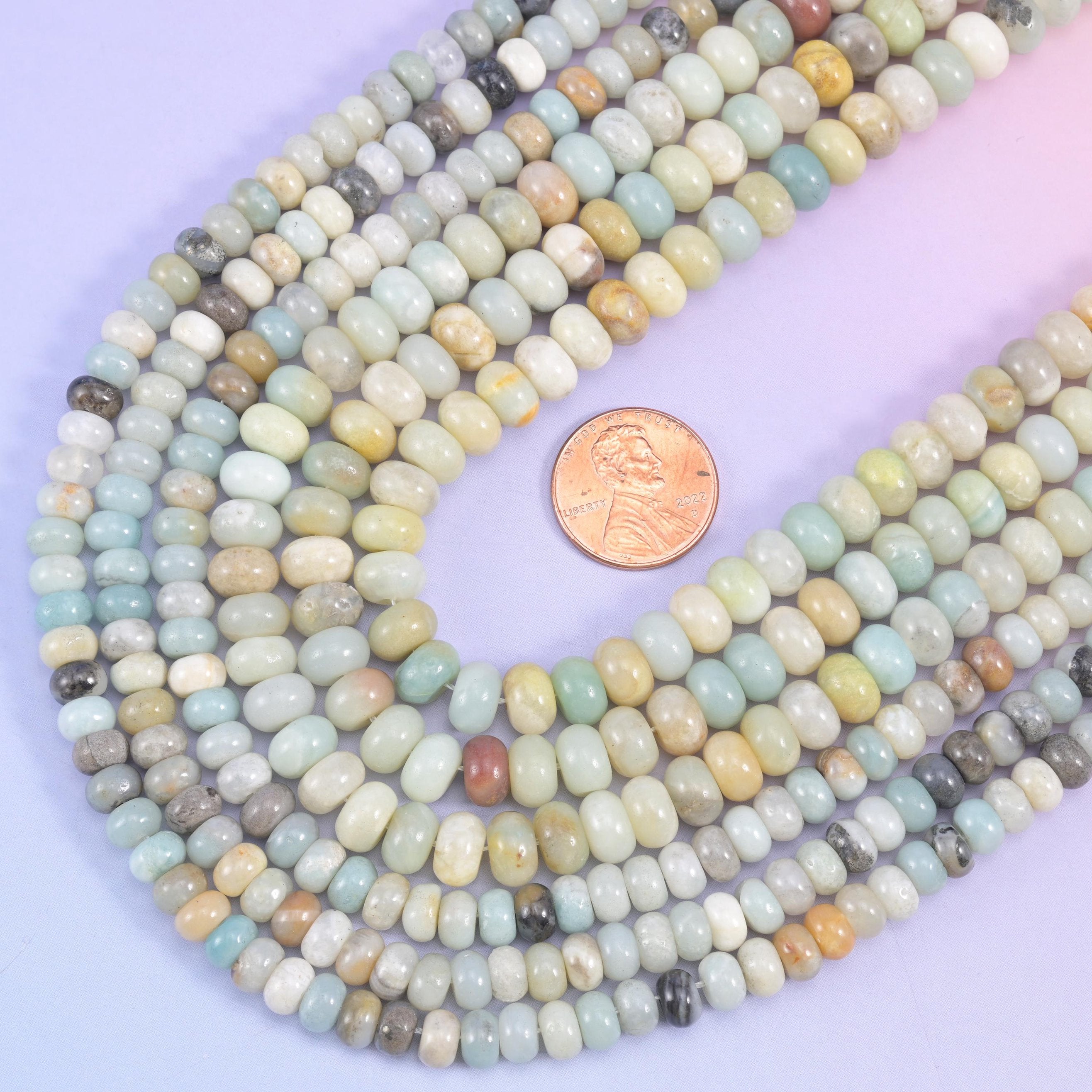 Multi-Color Amazonite smooth rondelle beads, 15.5 inch strand