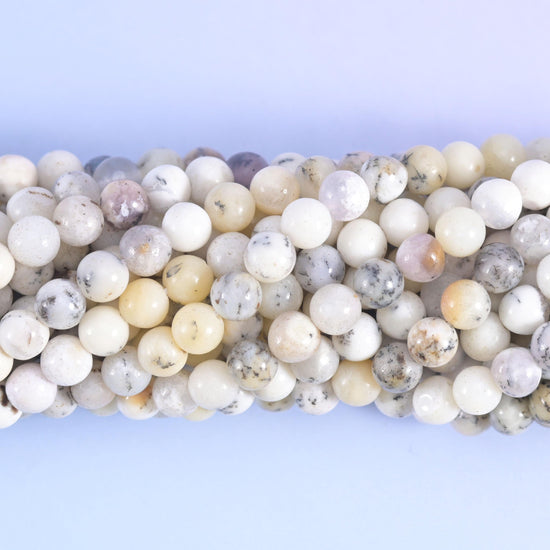 White opal round beads, centre-drilled hole approximately 0.8mm to 1.0mm