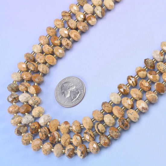 Picture Jasper Faceted Rondelle Beads in sandy tan and warm cream