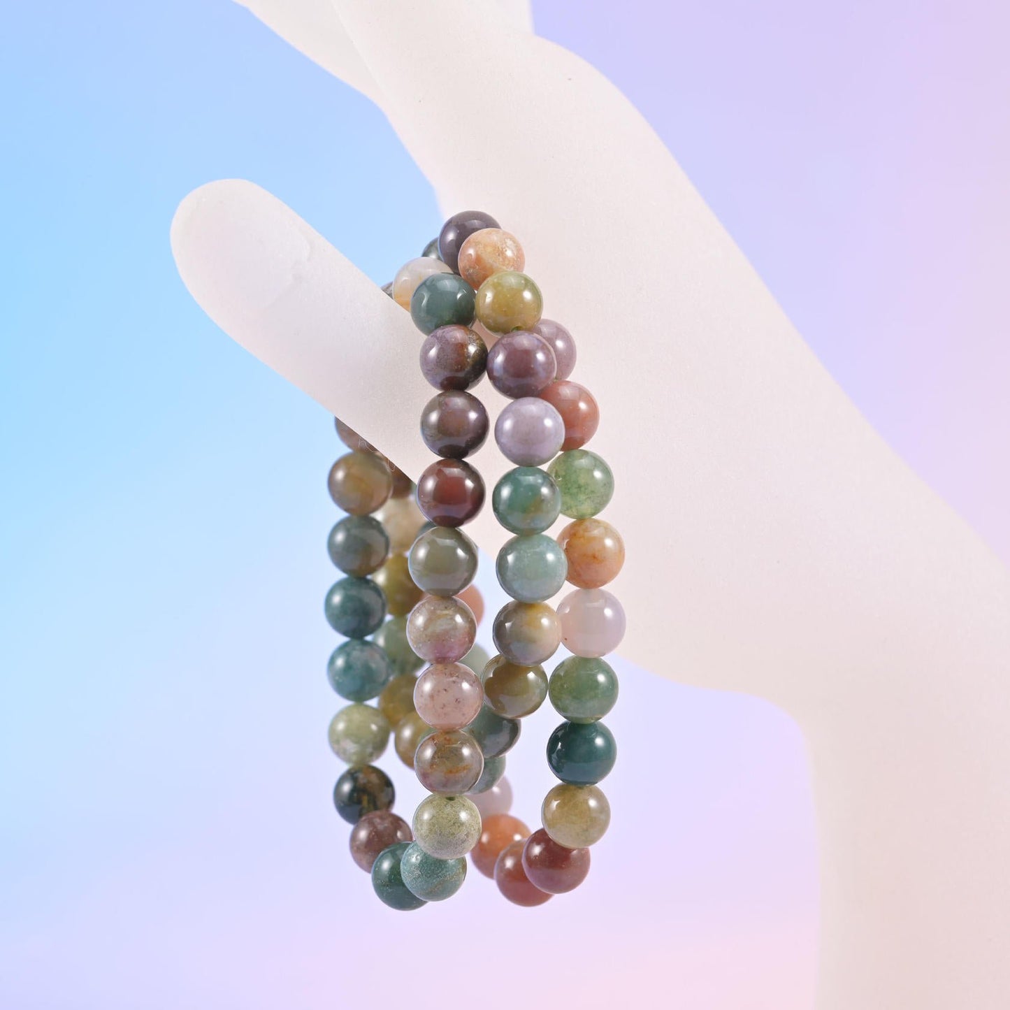 Indian agate round bead bracelet, 6.5 inch length