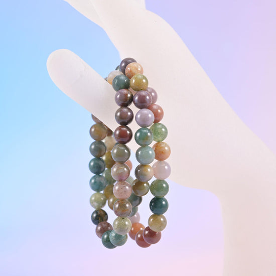 Indian agate round bead bracelet, 6.5 inch length