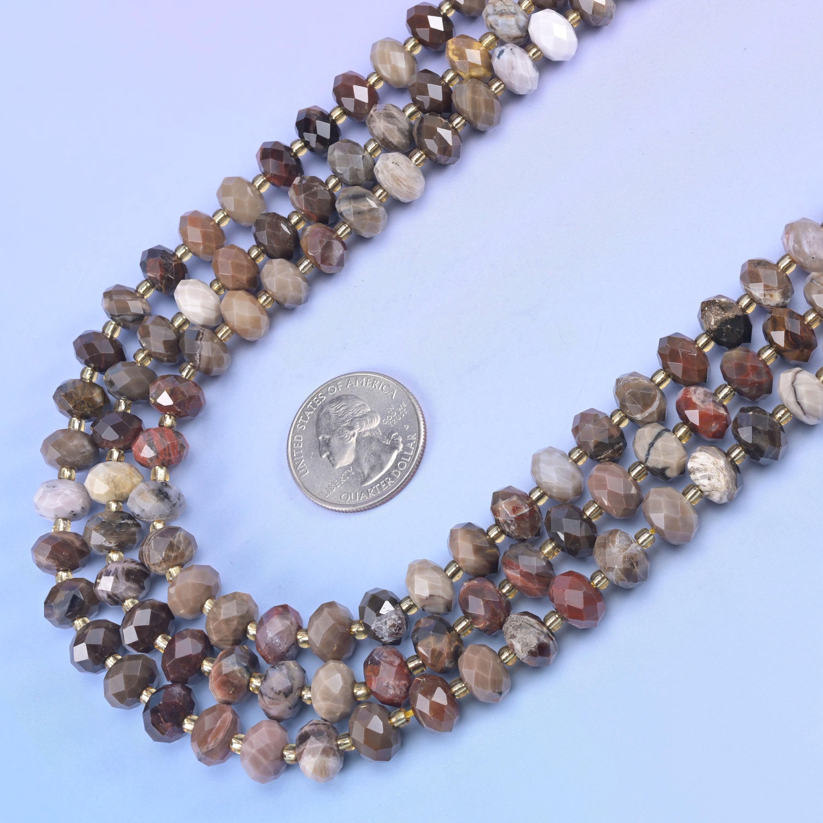 Petrified Wood Faceted Rondelle Beads in taupe, grey and warm brown