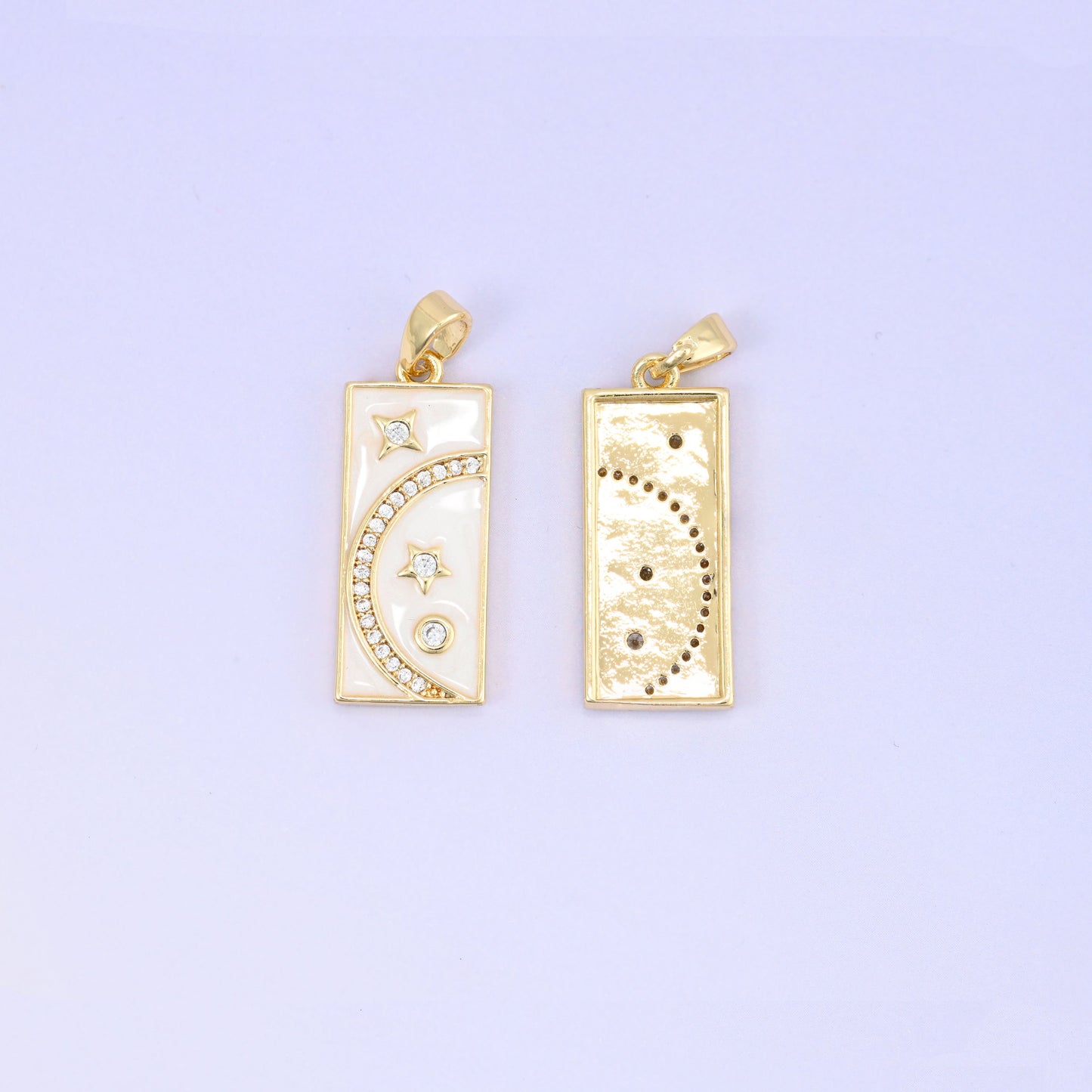 Moon Stars Rectangle Zircon Pendants: 18K Gold Plated Charms, Jewelry Making Supply
