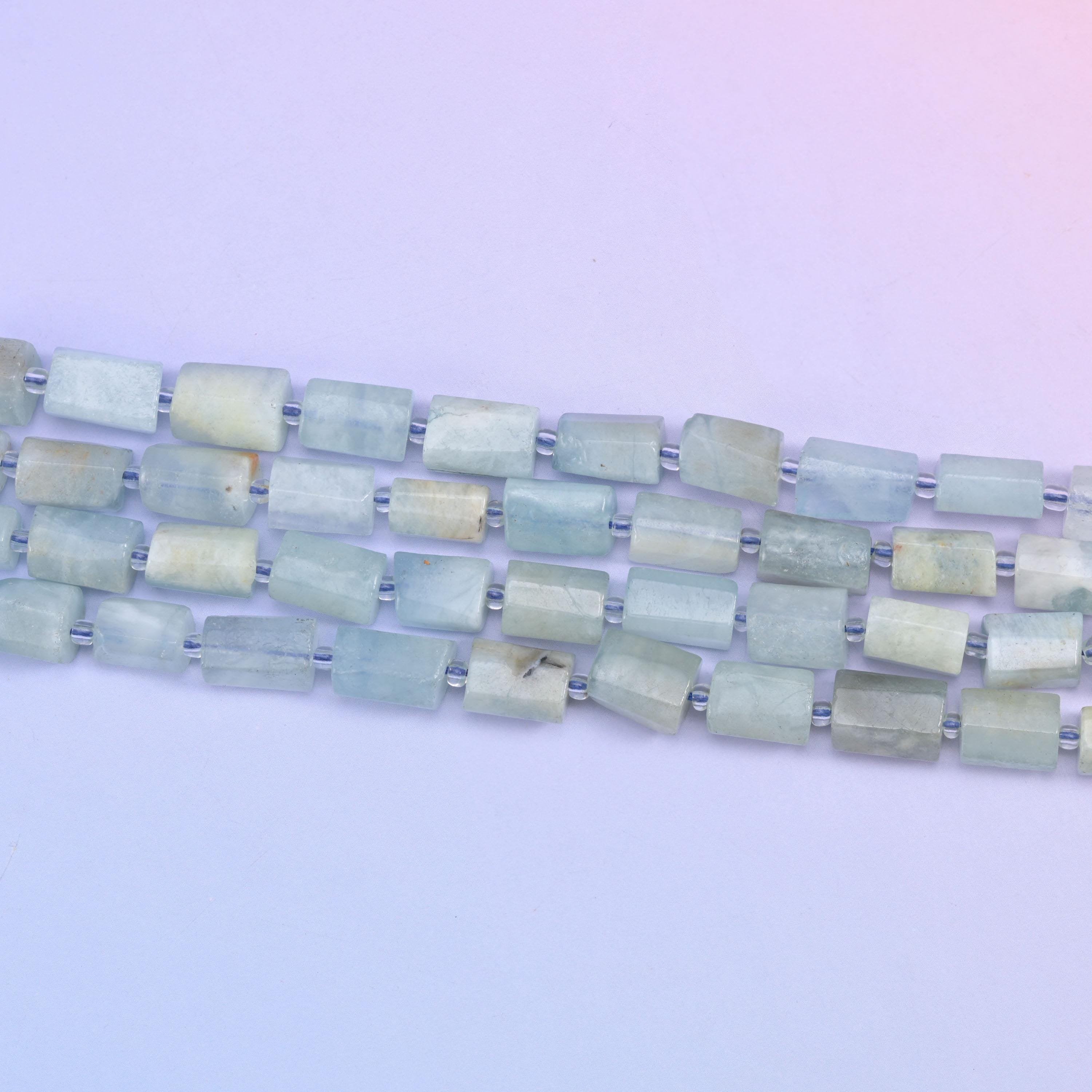 Blue Aquamarine Faceted Tube Beads in natural blue tones