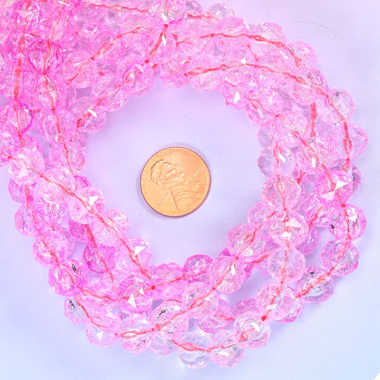 Transparent Pink Faceted Round Glass Beads: Size 10mm, Jewelry Making Supply