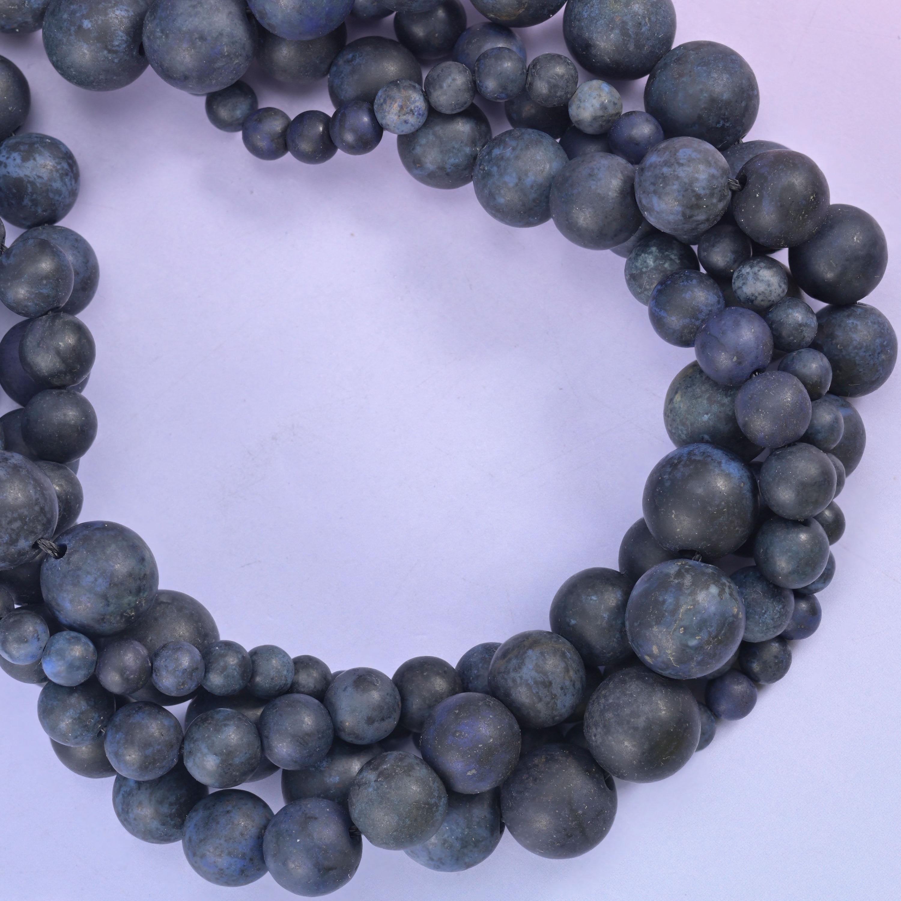 Dark Blue Dumortierite Matte Round Beads: Jewelry Making, 15 Inch Strand