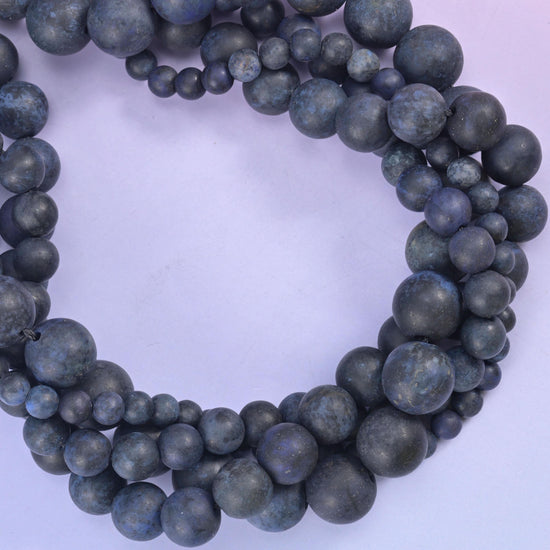 Dark Blue Dumortierite Matte Round Beads: Jewelry Making, 15 Inch Strand