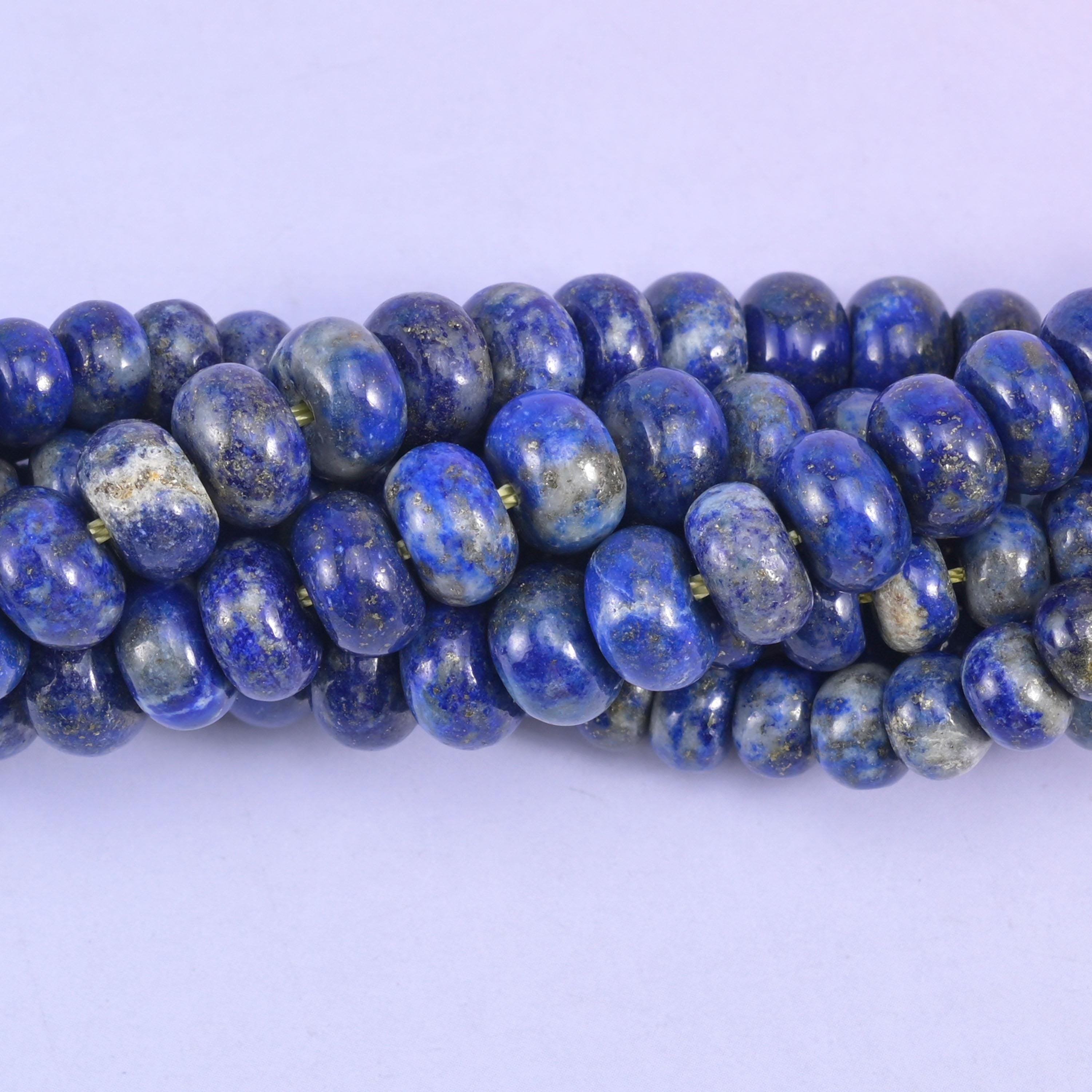 Rondelle cut Lapis Lazuli beads with a smooth polished finish
