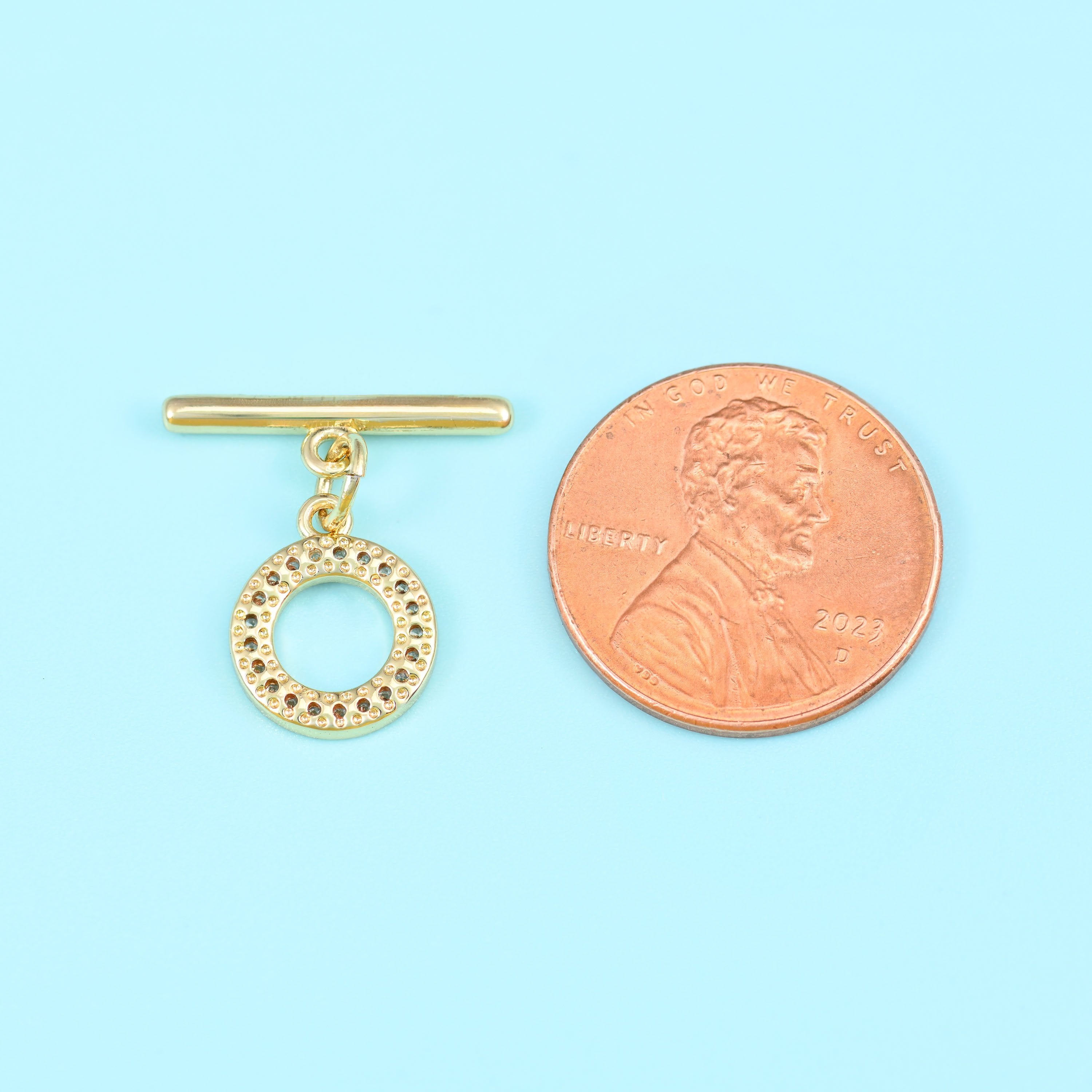 18K gold filled zircon toggle clasp, 10mm ring, 16mm bar