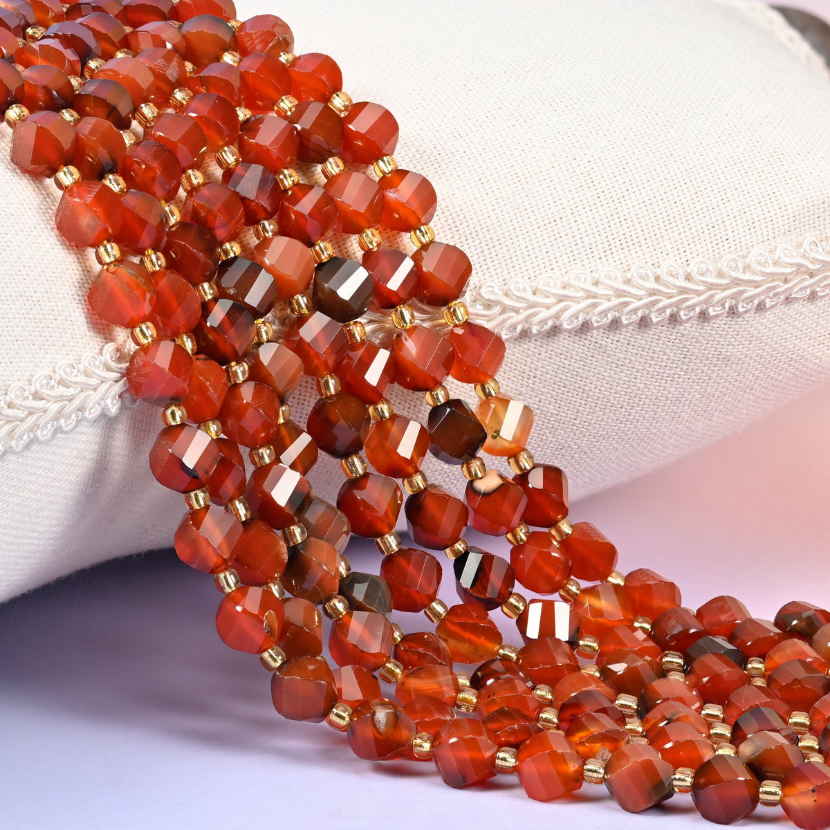 Red Agate faceted spiral twist beads