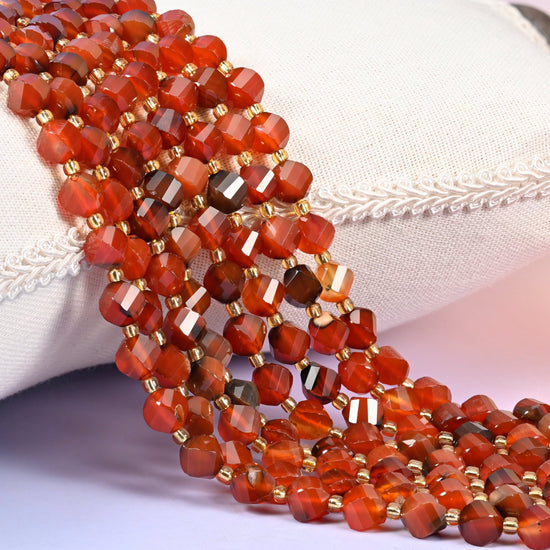Red Agate faceted spiral twist beads
