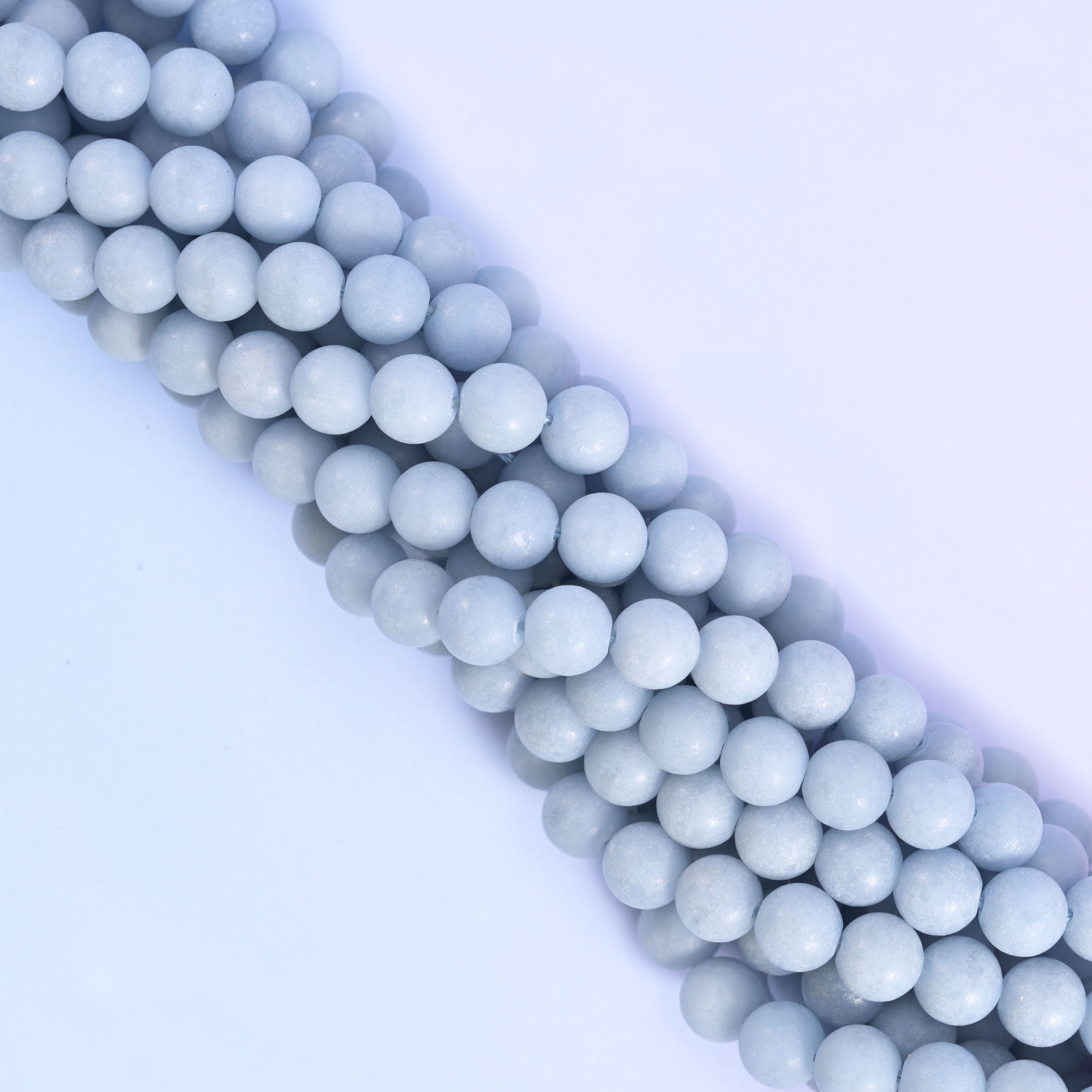 Angelite Matte Round Beads 4mm 6mm 8mm 10mm, hole 0.5mm (4mm), 1.0mm (6mm), 1.2mm (8mm and 10mm), +/- 0.2mm, centre drilled