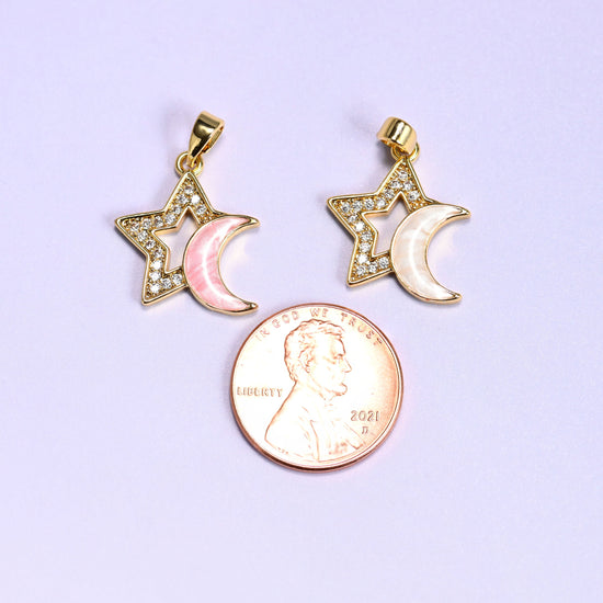 Star Shell Moon Zircon Charms with a clear zircon pave star