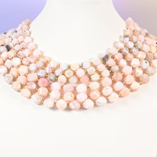 Pink Opal beads, faceted spiral twist, 8mm 10mm